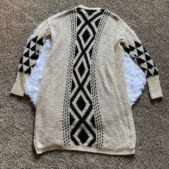 Saltwater Luxe Open Front Sweater Cardigan Acrylic Black Cream Womens Size XS - Picture 2 of 6